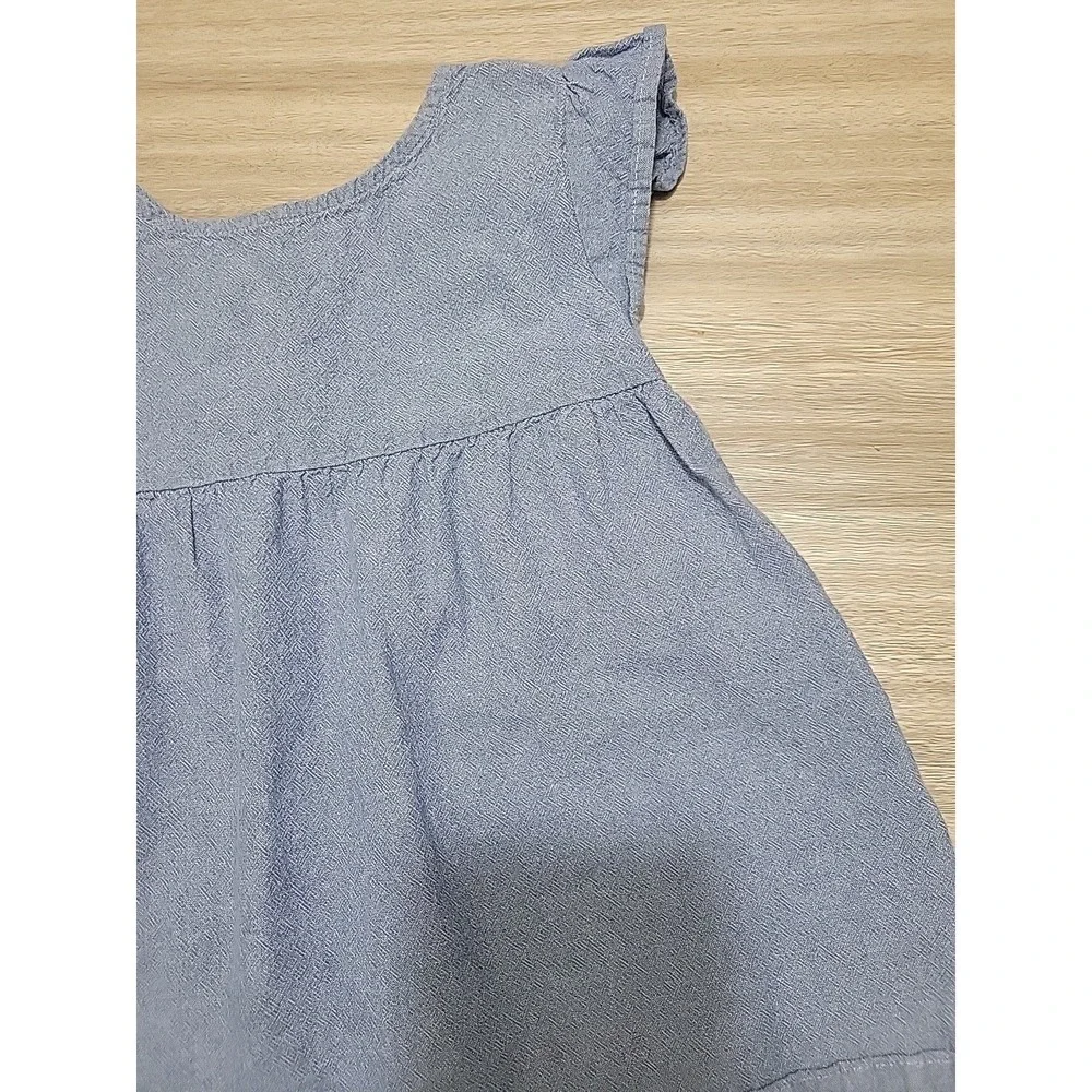 Carters Kid Girls Blue Chambray Flutter Sleeve Cutout Back Babydoll Top Size 8